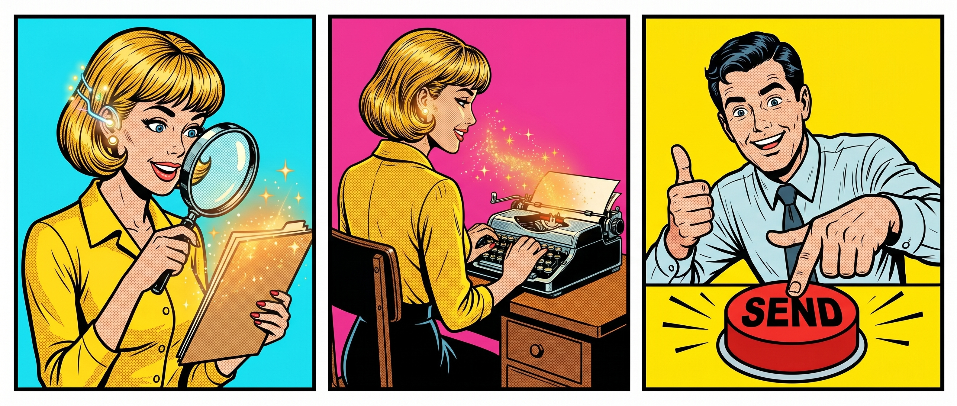 3-panel Archie-style comic strip: Betty in action