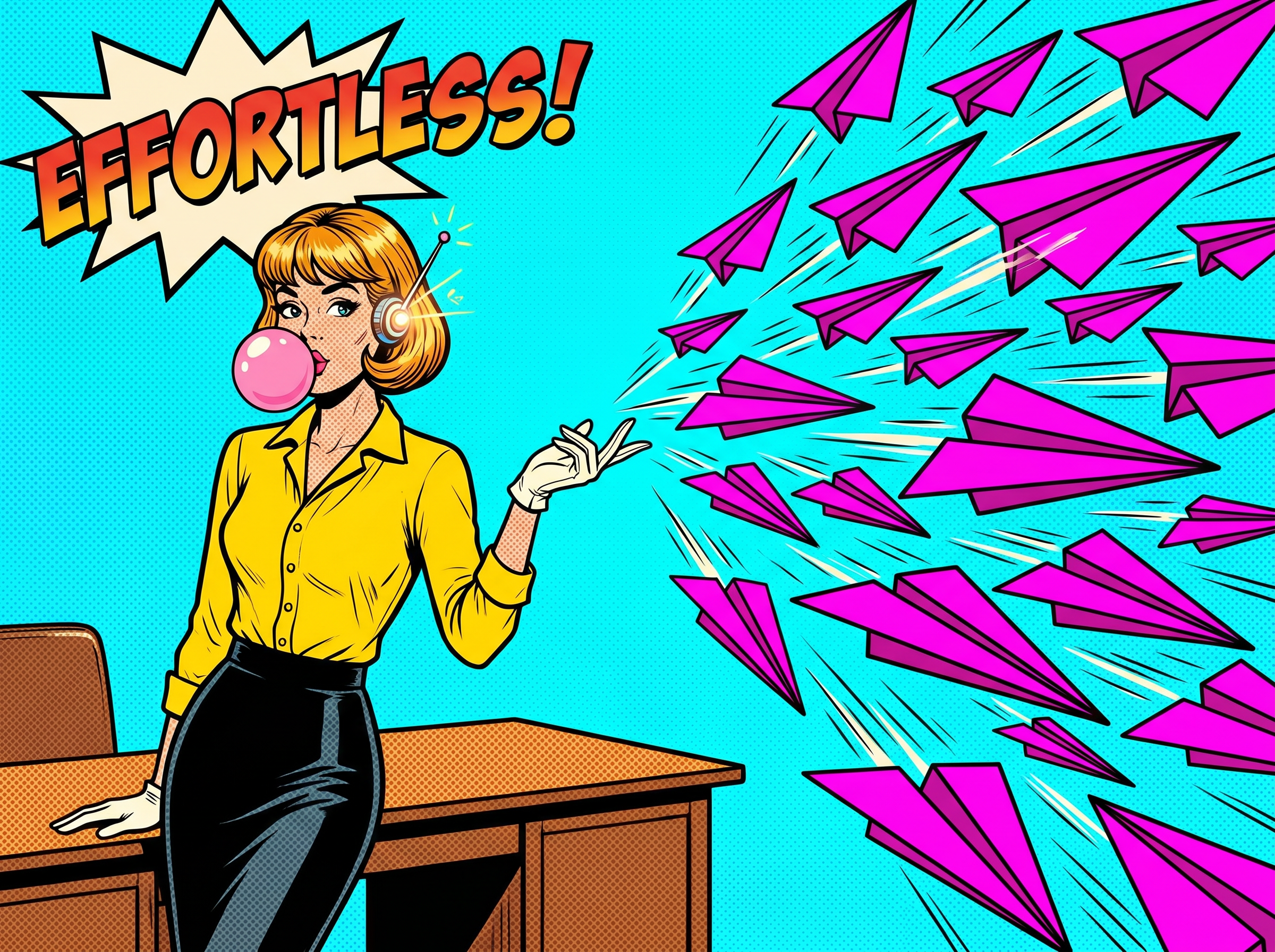 Three paper airplanes flying across a retro pop-art calendar